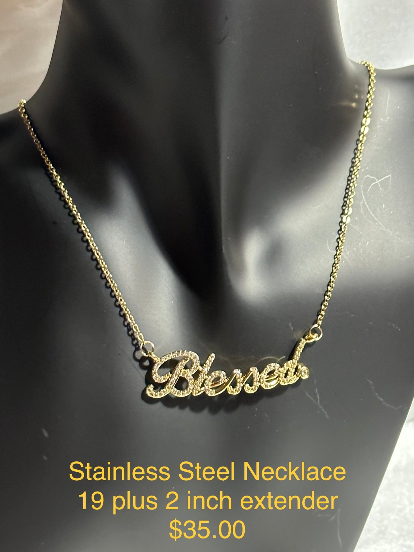 Stainless Steel Necklace BLESSED-Gold